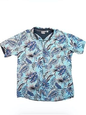 Ron Jon Men’s Light Blue Tropical Print Short-Sleeve Button-Down Shirt